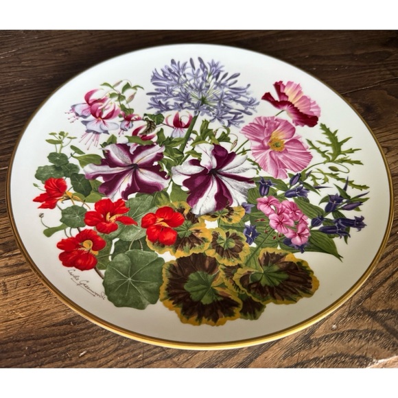 “August” 1978 Wedgwood Franklin Porcelain Collector Plate Floral Vintage - Picture 7 of 7